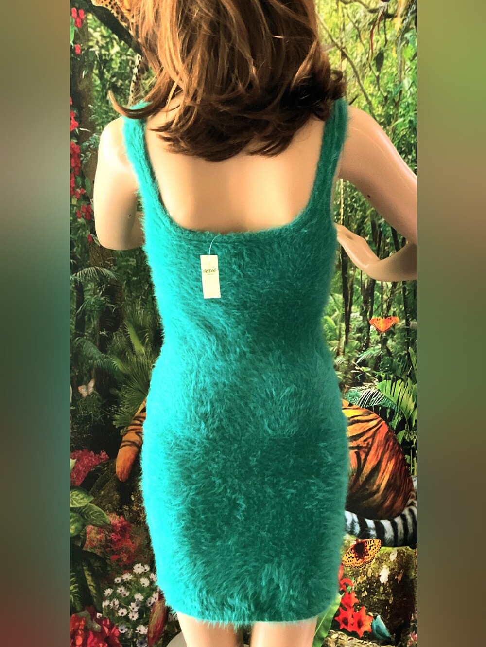 aerie Pretty Green Fuzzy  Mini Dress New With Tag - Picture 5 of 9